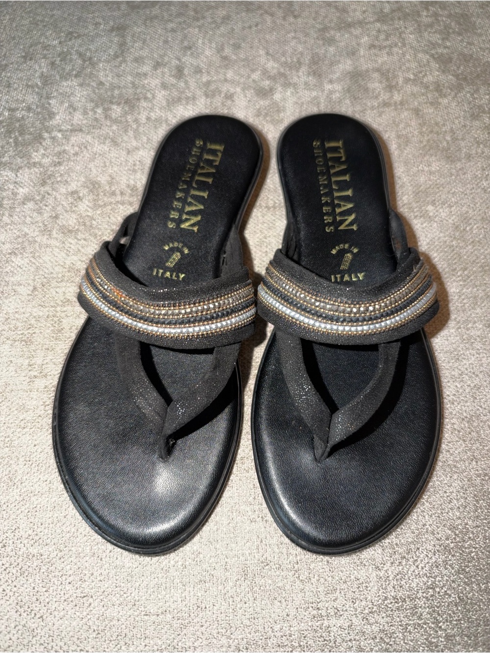 Italian Shoemakers Black Beaded Toe-Post Sandals